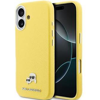 Karl Lagerfeld PU Karl and Choupette Heads Pins MagSafe Case for iPhone 17 Yellow, Cover smartphone, Giallo
