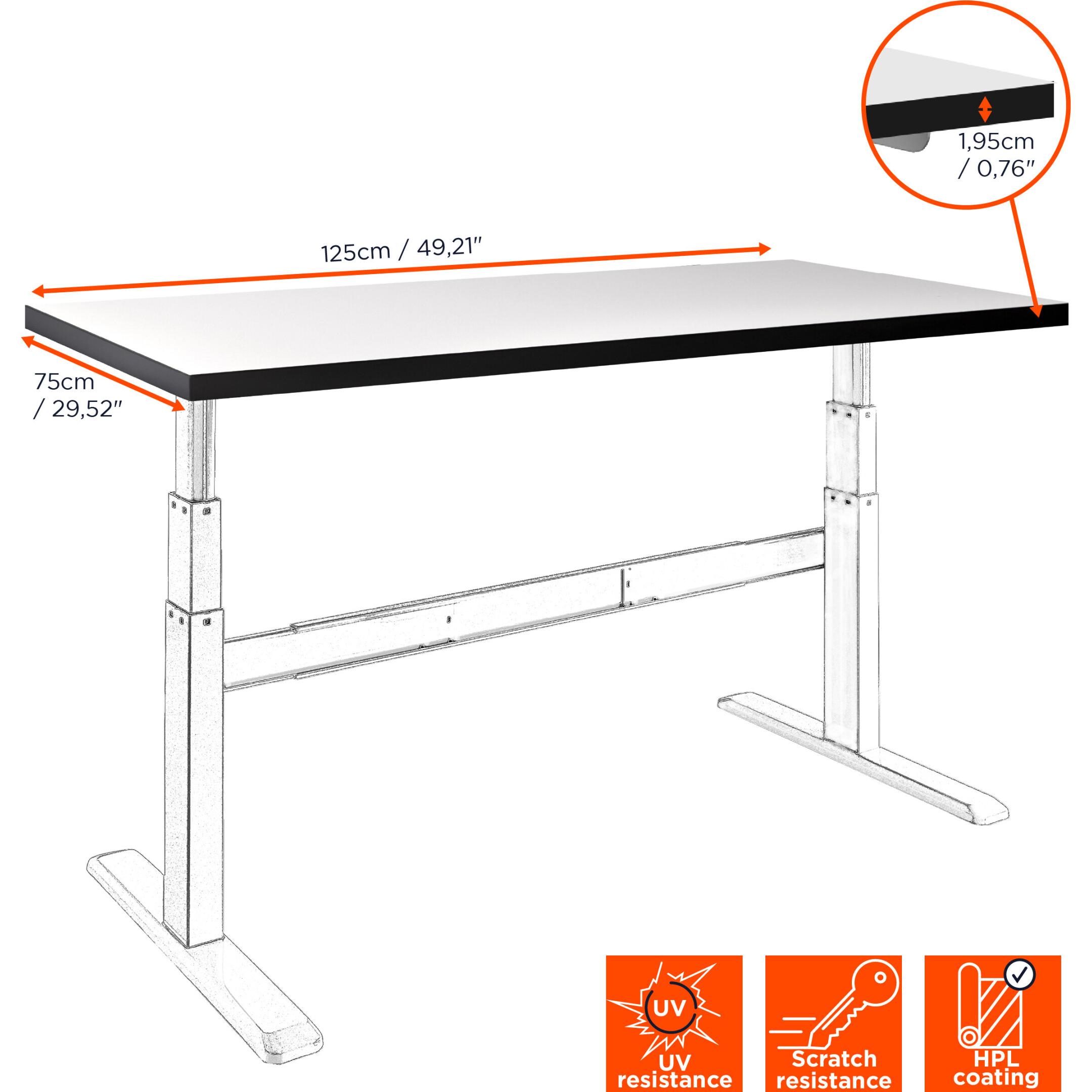 Thumbnail - Celexon, Schreibtisch, HPL Tischplatte 125 x 75 cm, weiss (125 x 75 cm)