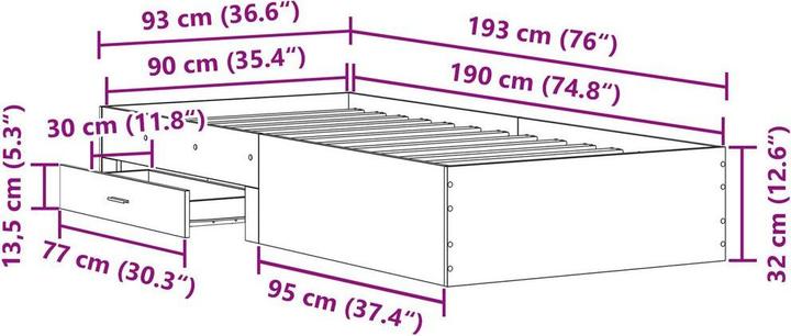 Image du produit vidaXL Rustikales Bett (90 x 190 cm)