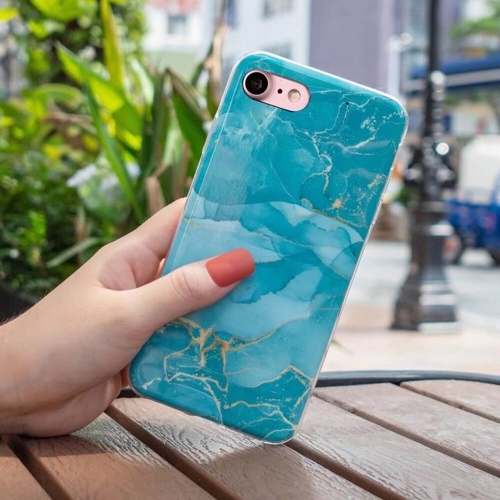 Actual product image Cover-Discount iPhone SE / 8 / 7 - Silicone Rubber Case Cyan Marble (Apple iPhone 7, Apple iPhone 8)