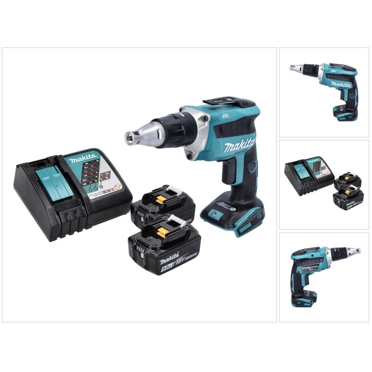 Makita, Bohrmaschine + Akkuschrauber, DFS 452 RT Akku Schnellbauschrauber 18 V Brushless + 2x Akku 5,0 Ah + Ladegerät (A...