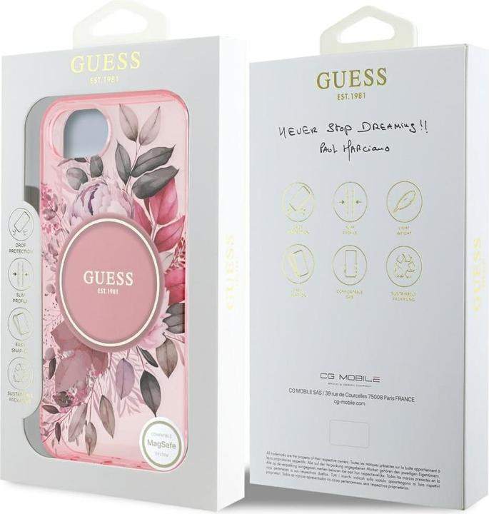 Immagine prodotto Guess Case IML Flowers MagSafe for iPhone 16e pink (Apple iPhone 16e)