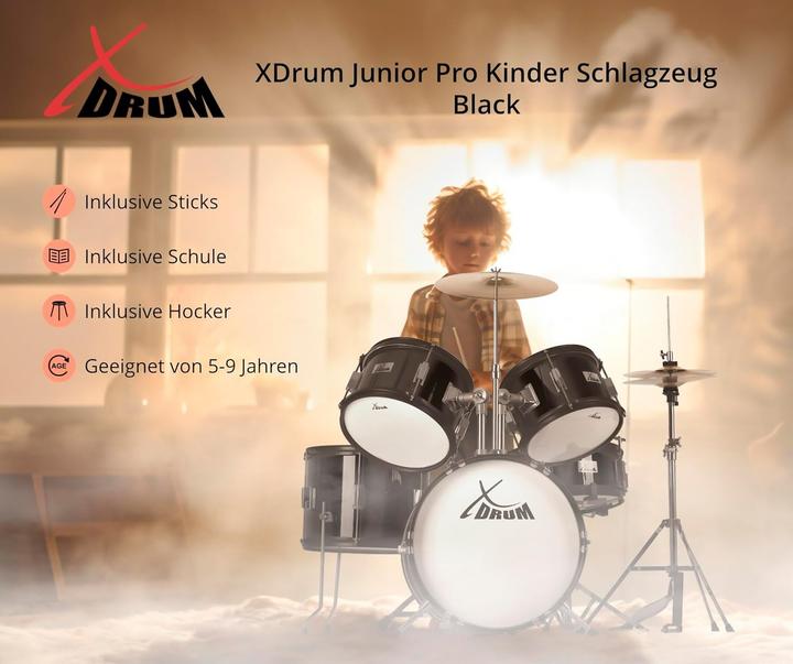 Produktbild XDrum Junior Pro Kinderdrumstel mit komplettem Zubehör und Drum-Schule (Acoustic-Drum)