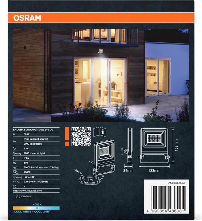Immagine prodotto Ledvance OSRAM LED Aussenleuchte ENDURA Flood Cool White PCR Neutralweiss 4099854486081 (3000 lm, IP65)
