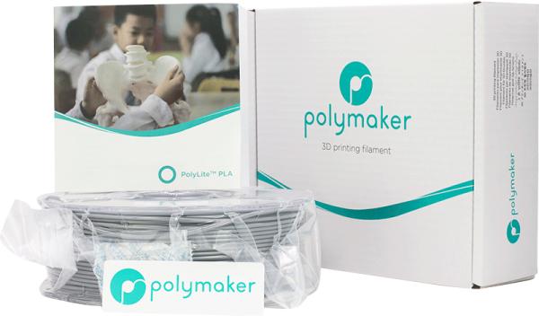 Actual product image Polymaker PolyLite PLA - Grey - 2.85mm (PLA, 2.85 mm, 1000 g, Grey)
