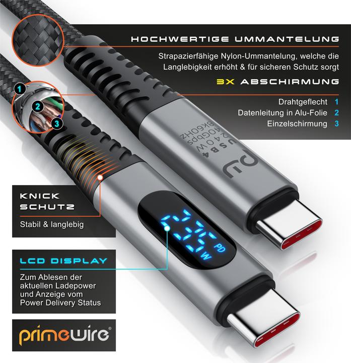 Produktbild Primewire USB C — USB C (1 m, USB 4.0, 240 W)