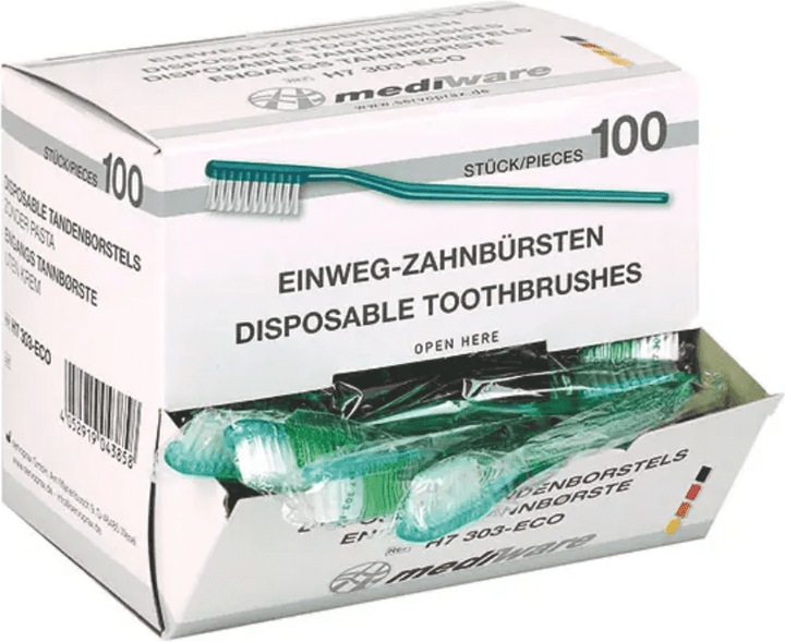 Servoprax Mediware Brosse à dents jetable sans poudre dentaire vert - 100 pièces (100 x)