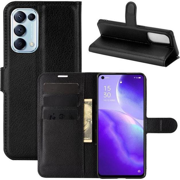 Thumbnail - MU Classic Litchi Leder Bookcover Series (Oppo Find X3 Lite), Smartphone Hülle, Schwarz