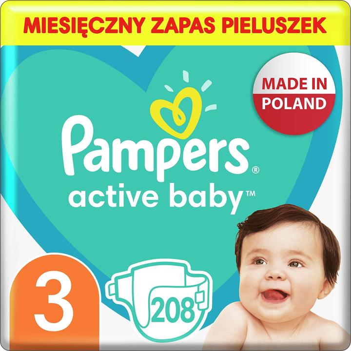 Actual product image Pampers Diapers Active Baby size 3, 6-10kg, 208pcs (Size 3, Monthly box, 208 pcs.)
