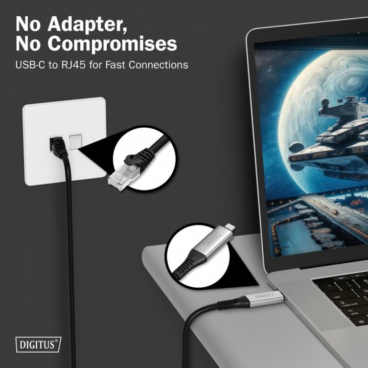 Actual product image Digitus USB-C 3.2 Gen1 - RJ45 Ethernet cable, 1Gbit/s, 5m (S/FTP, CAT6a, 5 m)