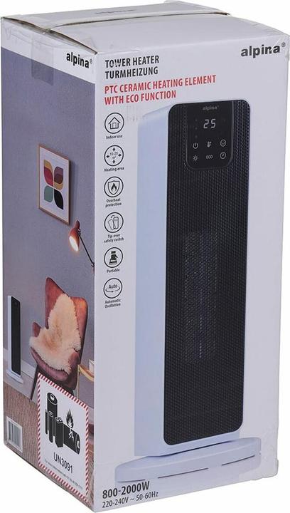 Produktbild alpina Turmheizlüfter PTC-2702L, 2000 W, mit Fernbedienung, schwarz-weiss (2000 W)