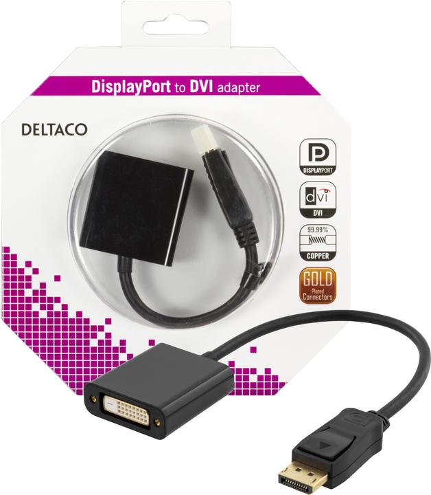 Produktbild Deltaco DP-DVI14-K video cable adapter DisplayPort DVI-I Black (DVI, 20 cm)