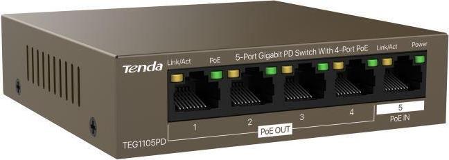 Produktbild Tenda TEG1105PD network switch Gigabit Ethernet (10/100/1000) Power over Ethernet (PoE) Brown (5 Ports)
