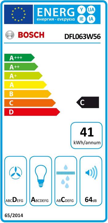 Etichetta energetica Bosch Hausgeräte DFL063W56 (Cappuccio a schermo piatto)
