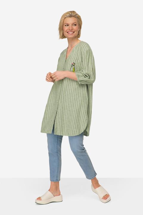 Produktbild Laurasøn Blusenkleid, Leinenmix, Streifen, Stehkragen, 3/4-Ballonärmel (S)