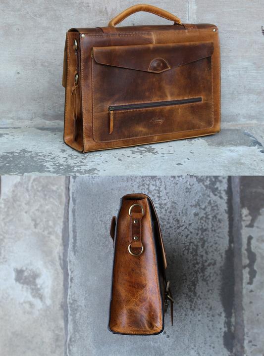 Image du produit Only-Bags.Store Sacoche en cuir véritable fait à la main, sacoche pour ordinateur portable, messager, voyage (15")