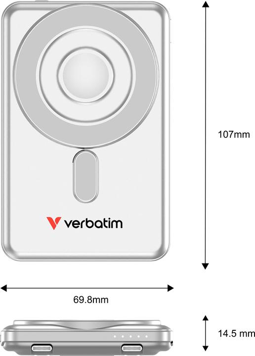 Image du produit Verbatim CnG 2C PB Wless 5000mAh Slvr (5000 mAh, 20 W, 35.80 Wh)