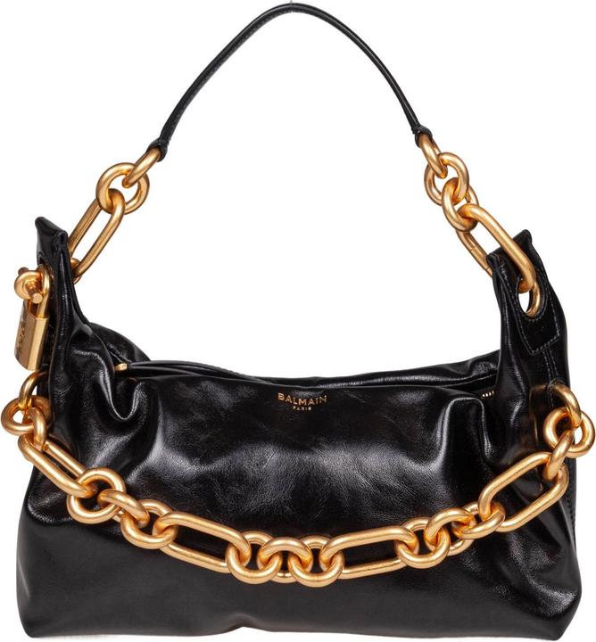Actual product image Balmain sync shoulder bag in soft leather, black