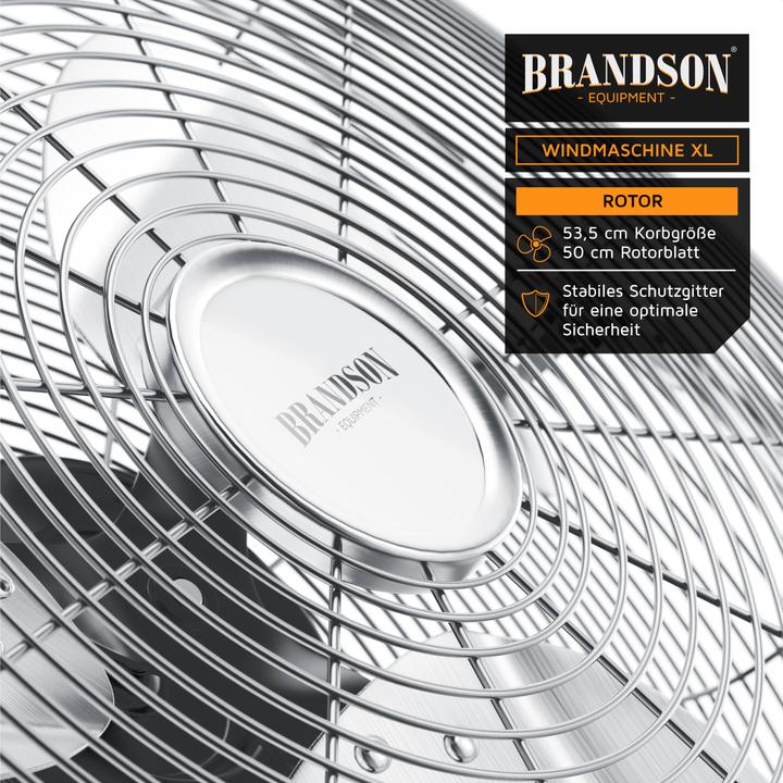 Actual product image Brandson Wind machine 53.5 cm Ø, retro floor fan 200W tiltable, carrying handle, high air flow, silver (67 dB)