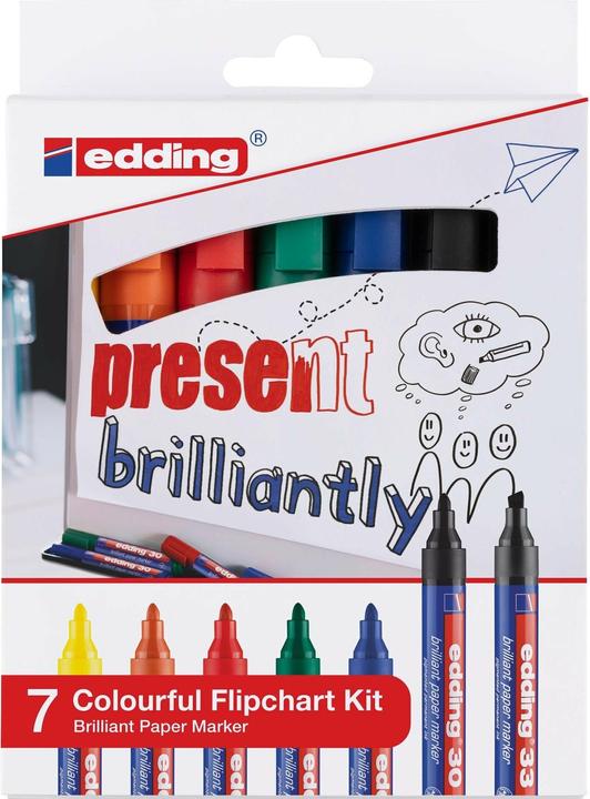 Edding Marqueur pour paperboard (Vert, Rouge, Jaune, Noir, Orange, Bleu, 3 mm, 7 x)
