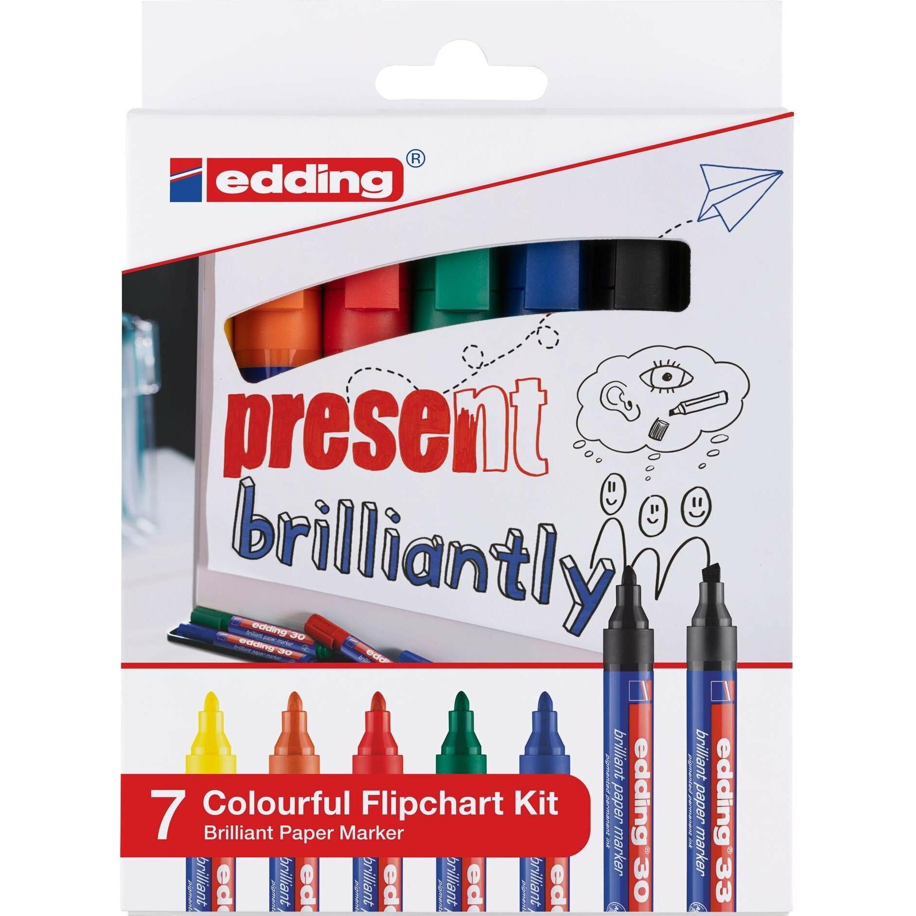 Thumbnail - Edding, Marker, Flipchart-Marker (Grün, Rot, Gelb, Blau, Schwarz, Orange, 3 mm, 7 x)