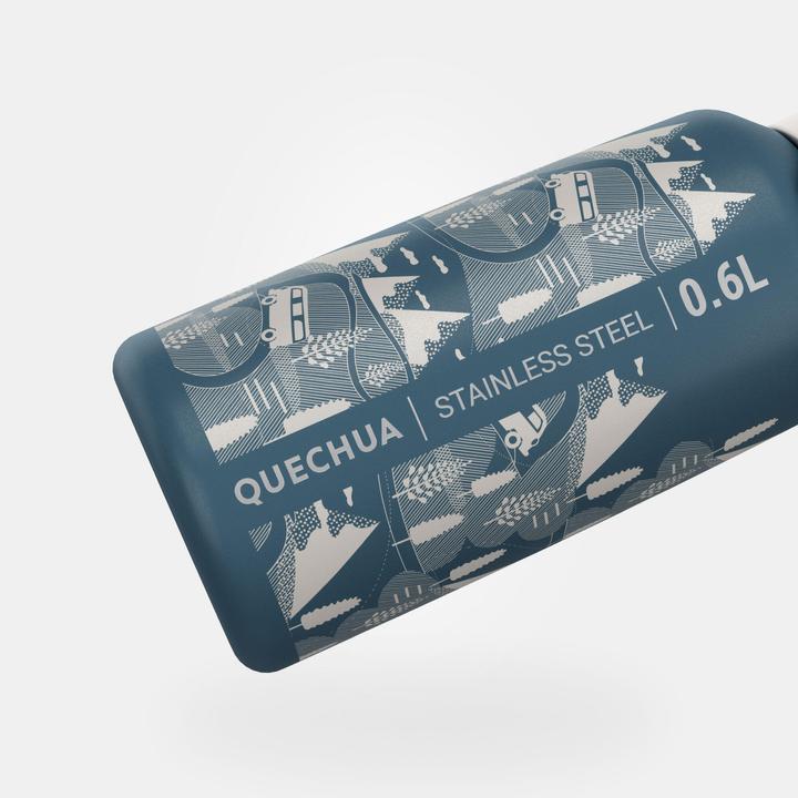 Actual product image Quechua Children's drinking bottle 0.6 l stainless steel quick-release fastener for hiking - blue (0.60 l)