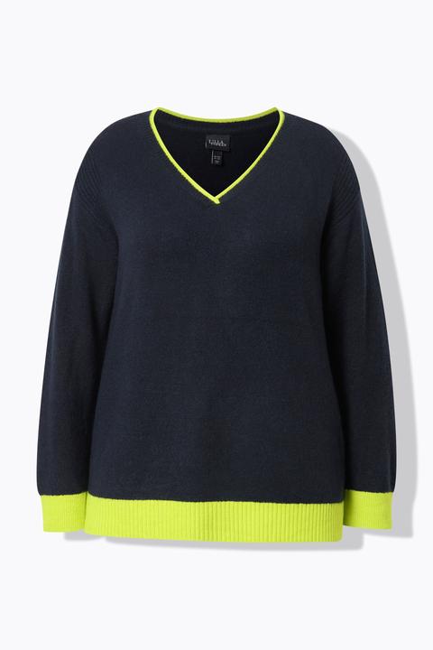 Produktbild Ulla Popken Pullover, Neon-Bündchen, V-Ausschnitt, Langarm (56)