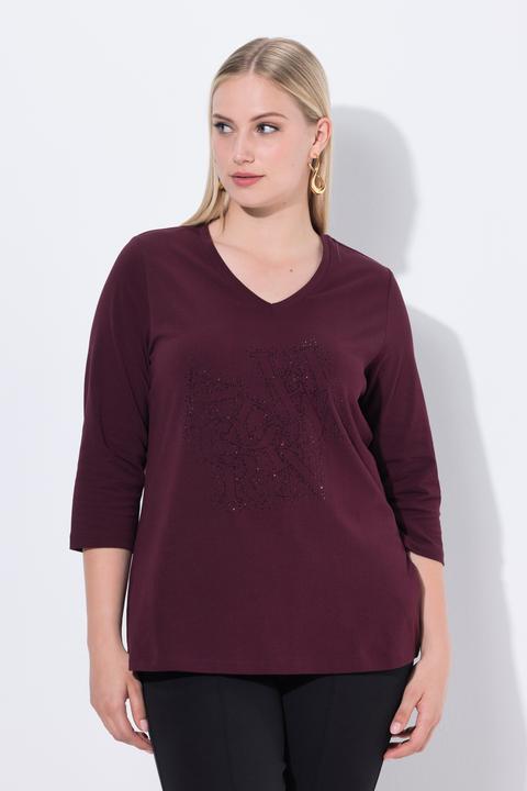 Produktbild Ulla Popken Shirt, Ziersteine, Classic, V-Ausschnitt, 3/4-Arm (60)