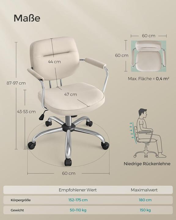 Image du produit Songmics OBG033W01 Homeoffice-Stuhl, höhenverstellbar, neigbar