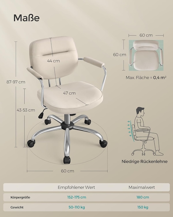 Produktbild Songmics OBG033W01 Homeoffice-Stuhl, höhenverstellbar, neigbar