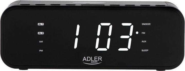 Productafbeelding Adler Wekker met draadloze oplader AD 1192B AUX in, zwart, alarmfunctie