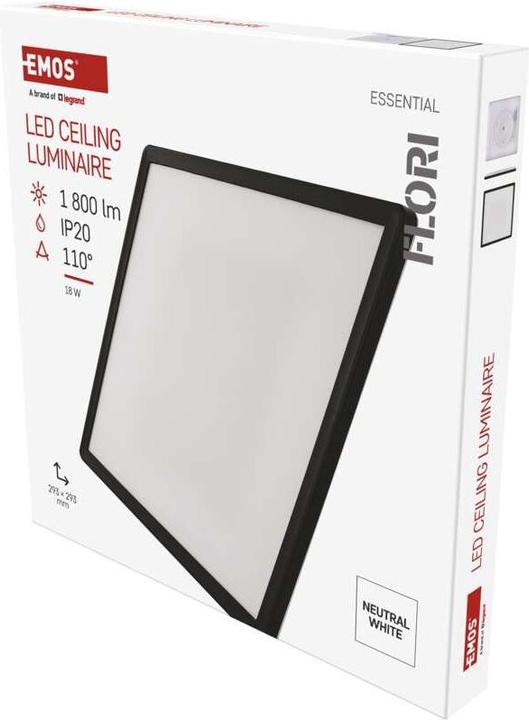 Produktbild Emos LED-Anbauleuchte FLORI quadrat, schwarz, 18W, neutralweiss (1800 lm)