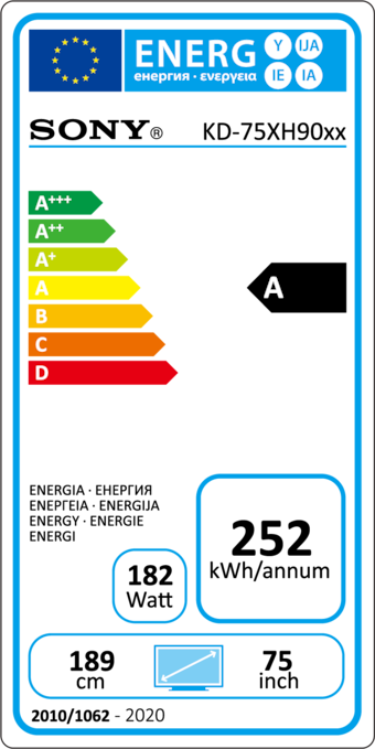 Energie-Label Sony KD75XH9005 (75", LCD, 4K, 2020)