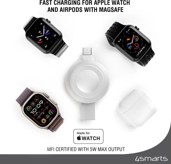 Actual product image 4smarts MFi Fast Charger for Apple Watch silver
