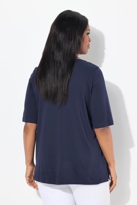 Immagine prodotto Ulla Popken T-shirt dal taglio svasato in cotone Pima con scollo a girocollo e maniche a 3/4 (50, 52)