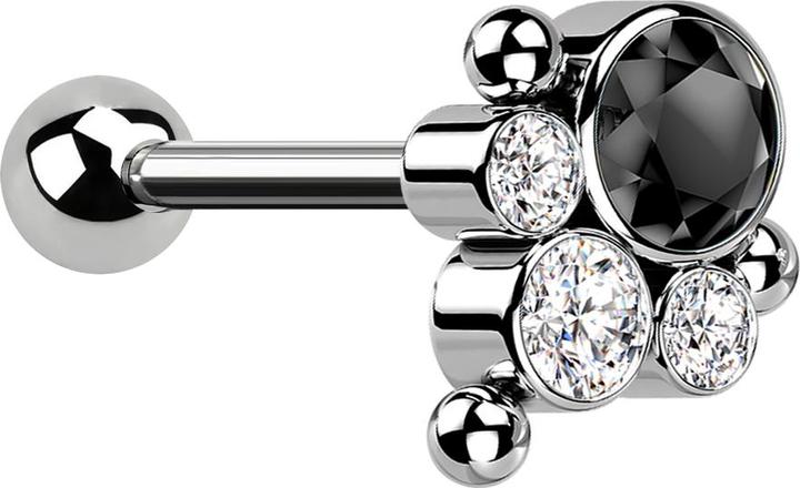 Immagine prodotto Star Piercing Micro Barbell Threadless argento con palla e tre palle quattro cristalli argento e nero (senza ottone, Titanio)