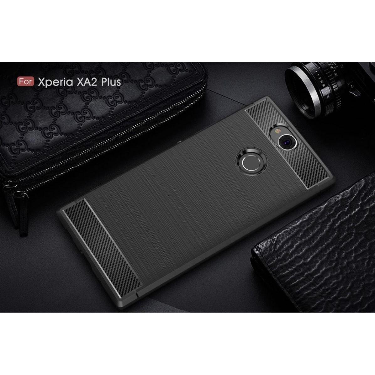 Thumbnail - König Design Hülle Handy Schutz für Sony Xperia XA2 Plus Case Cover Bumper Carbon Schwarz (Xperia XA2 Plus), Smartphone ...