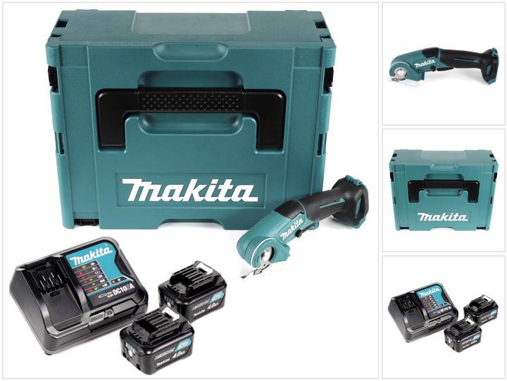 1x Makita CP 100 DZ 10,8 V Cisaille universelle sans fil, 1x Makpac 2 avec insert, 2x 4,0 Ah batterie, 1x chargeur