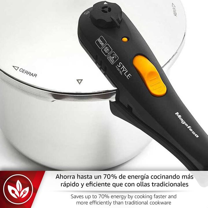 Actual product image Magefesa Style Trio Pressure Cooker with Five Safety Systems (Steam cooker, Stainless steel)