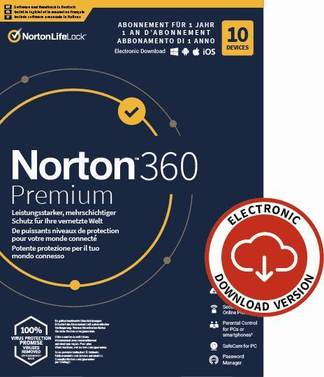 Produktbild NortonLifeLock 360 Premium (10 Devices, 75GB) (1 User, 10 Geräte/User, 12 Monate)