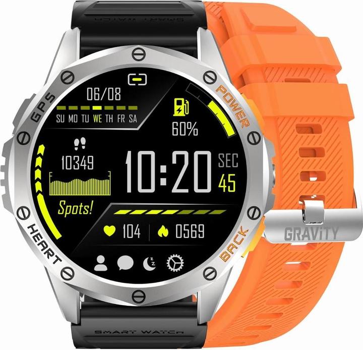 Produktbild Gravity GPS GT24-4 Herren-Smartwatch, schwarzes Silikonarmband + orangefarbenes Silikonarmband