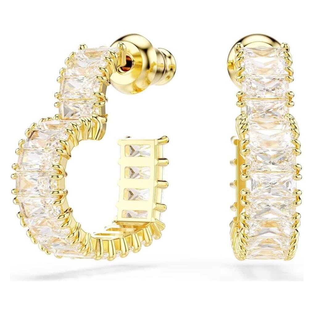 Swarovski, Oorbellen, Matrix Hoepel Oorbellen Baguette Geslepen Hart Klein Witgoud, (Swarovski Metaal)