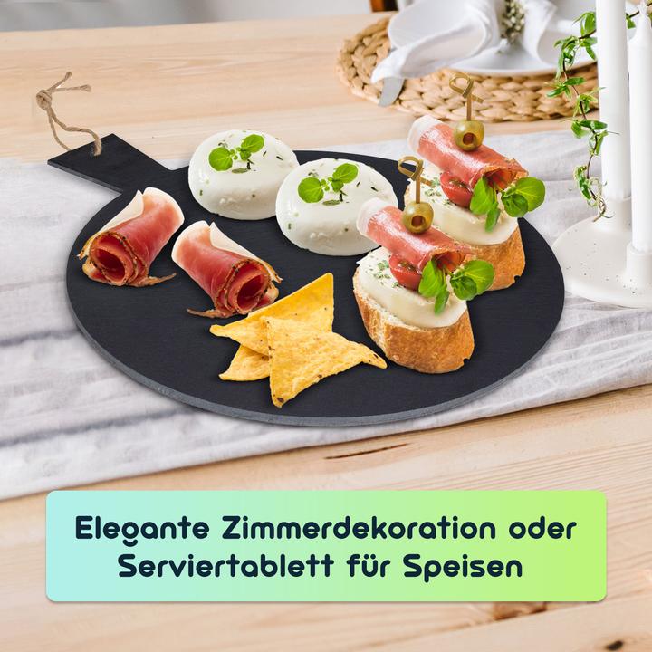Produktbild Excellent Houseware 4er-Set Serviertablett, Schieferplatte, rund mit Griff, Ø 35 cm