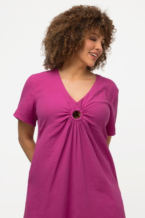 Produktbild Ulla Popken Midikleid, Musselin, A-Linie, V-Ausschnitt, Halbarm (50, 52)
