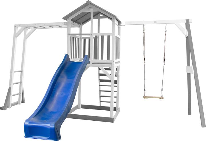 Axi Beach Tower Play Tower with Climbing Frame and Single Swing - Blue Slide