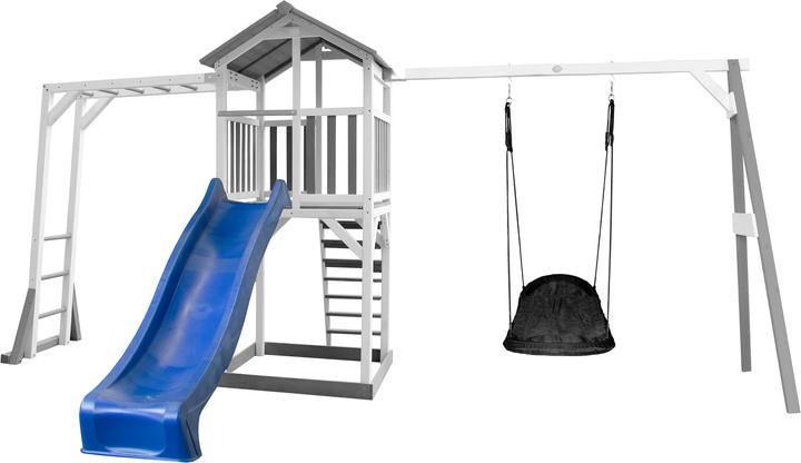Axi Beach Tower Tour de jeux avec portique d'escalade et balançoire nid d'oiseau Roxy - Toboggan bleu