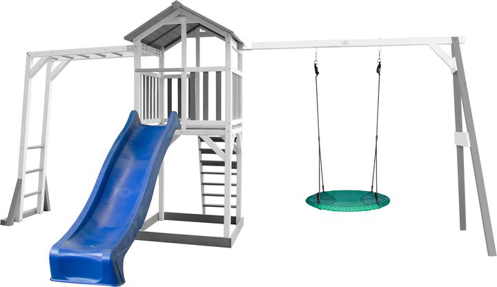 Produktbild Axi Beach Tower Spielturm mit Klettergerüst und Summer Nestschaukel - Blaue Rutsche