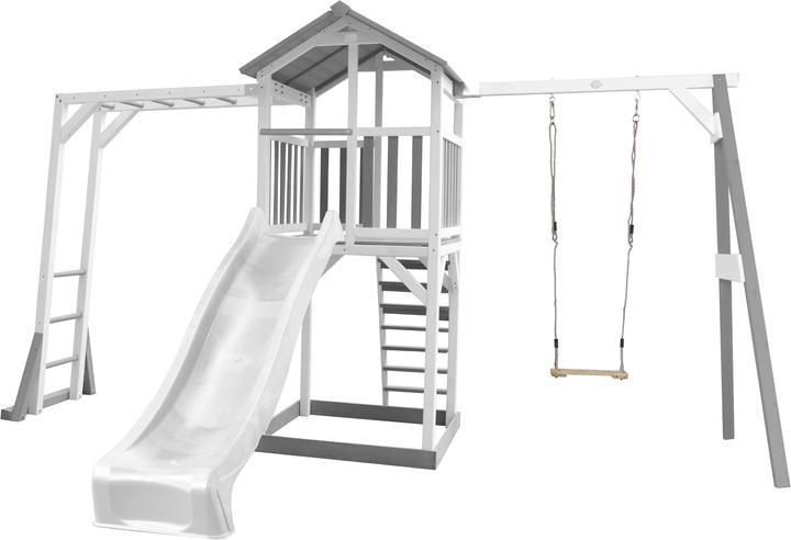 Axi Beach Tower Play Tower with Climbing Frame and Single Swing - White Slide