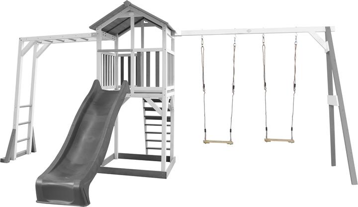 Axi Beach Tower Spielturm mit Klettergerüst und Doppelschaukel - Graue Rutsche