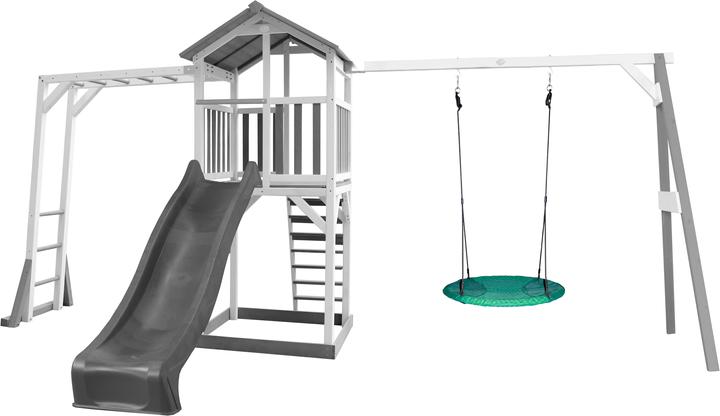 Axi Beach Tower Spielturm mit Klettergerüst und Summer Nestschaukel - Graue Rutsche